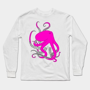 Hand drawn illustration of a pink octopus Long Sleeve T-Shirt